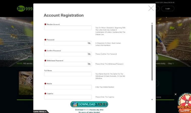 Đăng Ký Bet999 Siêu Tốc Nhận Ngay Khuyến Mãi Khủng Cho Tân Thủ 2 Giao diện đăng ký Bet999