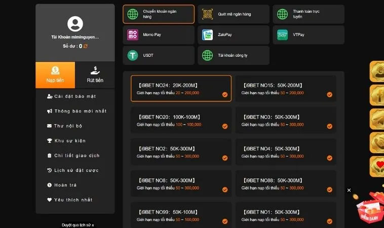 Bí Kíp Nạp Tiền Bet999 Siêu Tốc Nhận Ngay Ưu Đãi Khủng Hôm Nay 2 Các phương thức nạp tiền Bet999