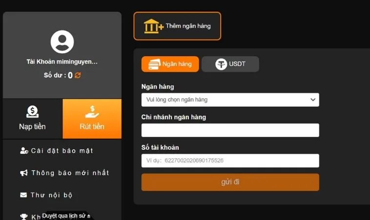 Hướng Dẫn Rút Tiền Bet999 Nhanh Chóng Chỉ Trong 3 Phút Về Tài Khoản 2 Giao diện rút tiền Bet999